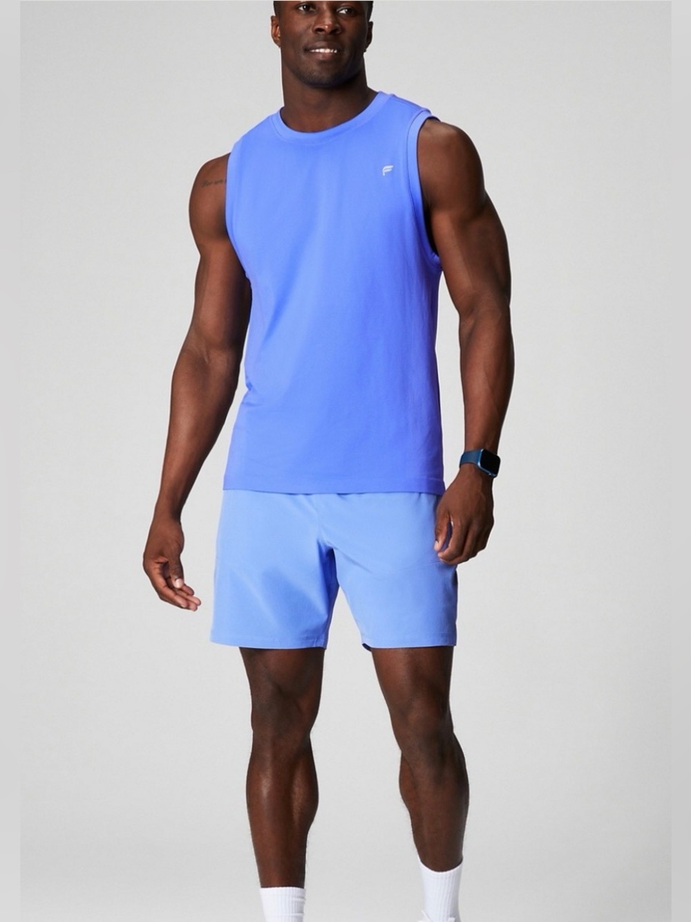 Fabletics Men's Royal Blue Athletic Shorts with Pink Waistband Size XL